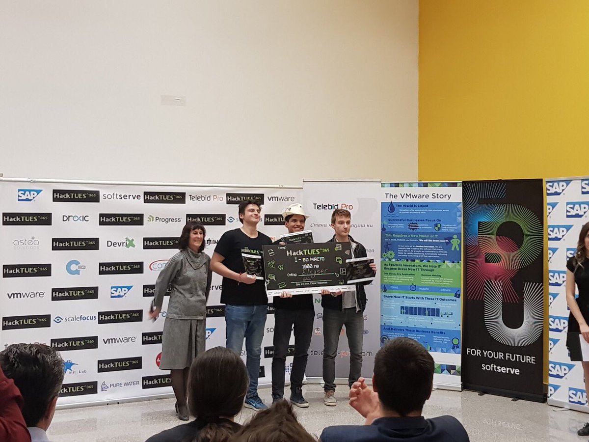 DevStyleR1's tweet photo. Ии.. Големият победител на #HackTues365!!!😱⚡️

👏🏻👏🏻👏🏻Elsyser 👏🏻👏🏻👏🏻

 @saplabsbg  @SofiaTechPark @VMware @SoftServeBg #TUES https://t.co/6NasUQLpA0