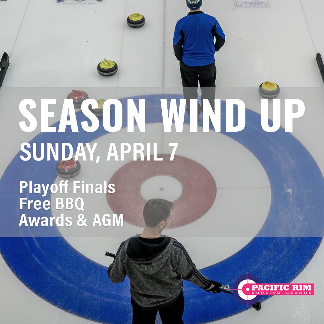Celebrate the close of the 2018-2019 PRCL season on April 7! The Windup event at the Vancouver Curling Club includes playoff finals, Free BBQ for PRCL Members, Awards and AGM.