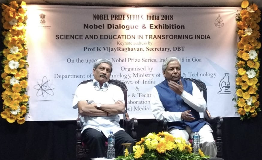 PrinSciAdvGoI's tweet photo. @NobelPrize Series 2018 @DBTindia . CM Parrikar led teams,  brought a world-class exhibition to Goa. Every school visited it. He spoke about questioning received wisdom and the importance of basic research. Refreshing.A Very Goan Indian. Always only a phone call away: To anyone. https://t.co/9NJL0HAnPb