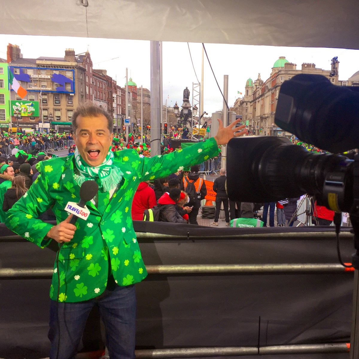 #HappyStPatrickDay from #Dublin!An honor to join <a href="/Travelzoo/">Travelzoo</a> <a href="/Travelzoo_UK/">Travelzoo UK</a> <a href="/TravelzooCanada/">Travelzoo Canada</a> <a href="/TravelzooDE/">Travelzoo DE</a> <a href="/TourismIreland/">Tourism Ireland</a> <a href="/Media_IrelandUS/">Tourism Ireland US</a> <a href="/Failte_Ireland/">Fáilte Ireland</a> &amp; <a href="/FailteIntMedia/">FailteIrl Int Media</a> on a global broadcast tour from what is always a spectacular event! <a href="/kitcatjordan/">Cat Jordan</a> <a href="/AReillyFailte/">Antoinette Reilly</a> #LoveIreland