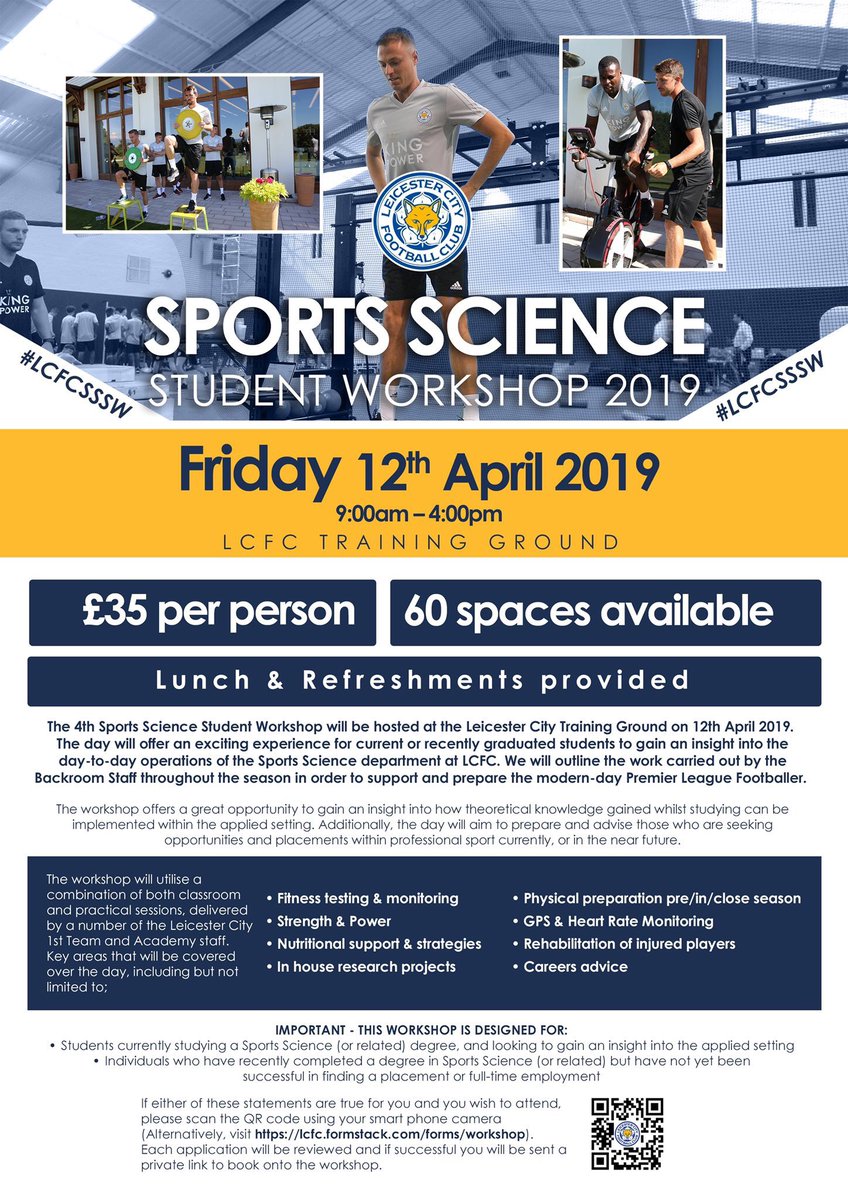 A great opportunity for sports science students and recent graduates to learn about the day-to-day running of a Premier League department, and a chance to learn about the importance of sports science in the rehabilitation of injured athletes. #LCFCSWW