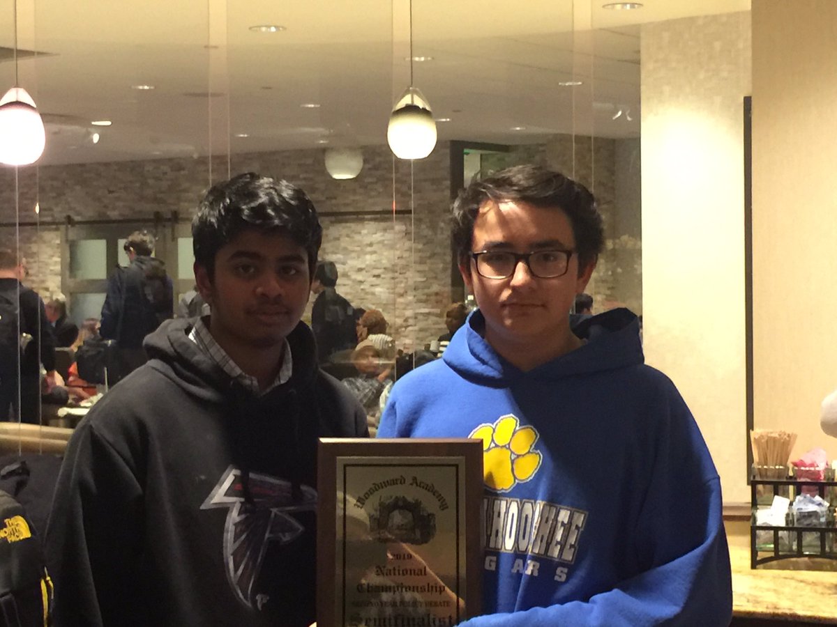 HoochDebate's tweet photo. Hooch AM finish as semifinalists at JV nationals hosted by @woodwarddebate A tremendous end of the season for Jared and Rohan the GA JV state champs!!! #DayThree #HoochFam https://t.co/ojv7phw0oI
