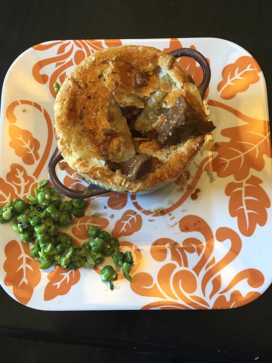 JacobShimon's tweet photo. @SCNPetersen Having a great St Pats day dinner with family. It’s Beef and Guinness Pie with minty peas. Isn’t my mom’s try at a dough clover funny. 😋😂 https://t.co/zF0ZEx7Jpv