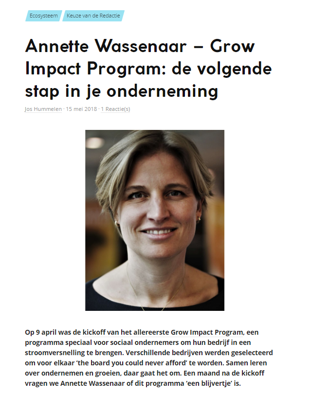 SocEntNL's tweet photo. Meer weten over #GrowImpact, hét groeiprogramma van @SocEntNL en @growth_l? Lees dan het artikel van @socreatie waarin Annette Wassenaar wordt geïnterviewd over Grow Impact. https://t.co/EYN2vavGda #sociaalondernemen #impact #groeiprogramma https://t.co/x85HtuJ2gu