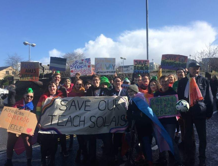 Happy #StPatricksDay to all our members. We had a great day out at the parade today in Galway where we proudly marched alongside @GalwayPride and @TeachSolaisLGBT 🍀🌈💚 #alltribeswelcome #saveourteachsolais #SOTS #lgbtsport #tribesabu