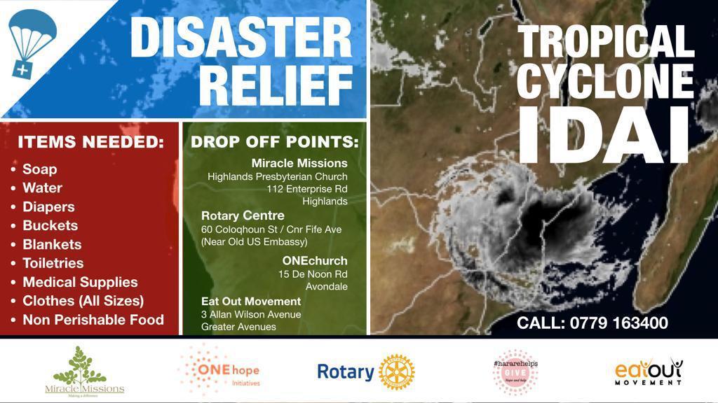 AvondaleRotary's tweet photo. Let's join hands in helpinf our fellow Zimbabweans. Please bring in what you can by Tuesday 19 March. More information to follow https://t.co/9UPg8TF97E