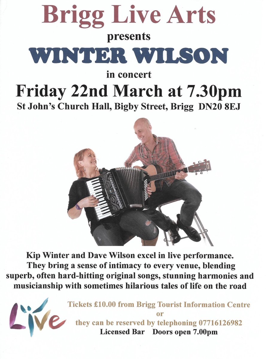 #livemusic #concert #folkduo
BRIGG LIVE ARTS present WINTER WILSON  back on the road after a busy 2018, new album, toured with Fairport Convention. Kip Winter and Dave Wilson with stunning harmonies and musicianship and hilarious tales of life on the road.