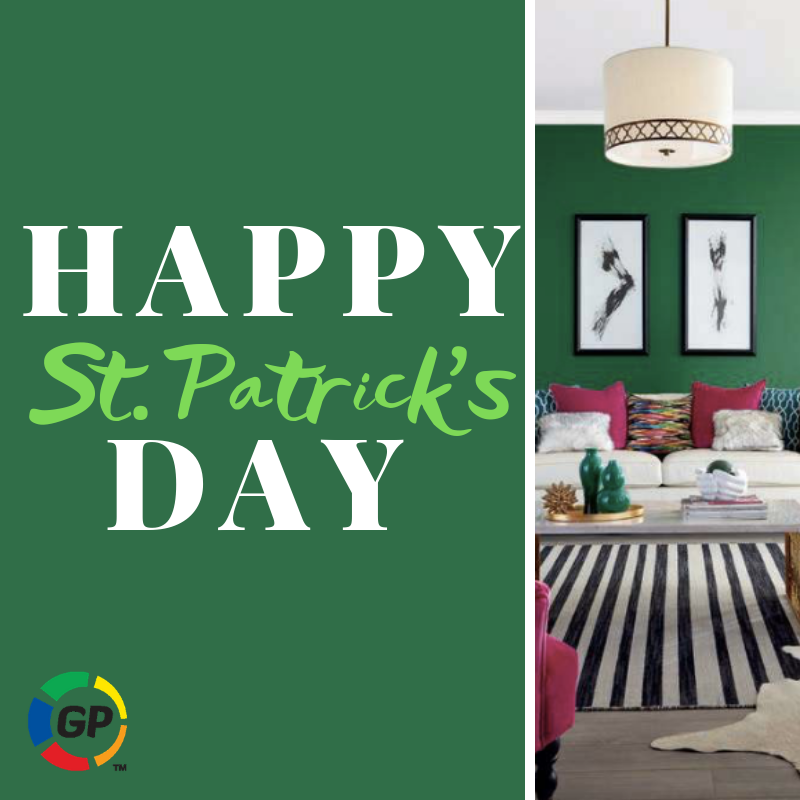 Generalpaint's tweet photo. Happy St. Patrick's Day, Canada! For the luck o' the Irish all year long, try a playful and lively colour like 'Cricket Green' (218F.) https://t.co/XNvMxLpf6b