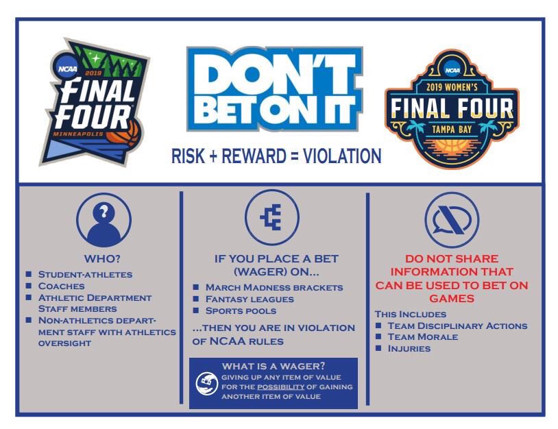 SPUCompliance's tweet photo. 🏀Selection Sunday is here &amp; March Madness is upon us. @SPUAthletics 🦚 coaches, student-athletes &amp; Staff a reminder: https://t.co/TpsbosSWAy