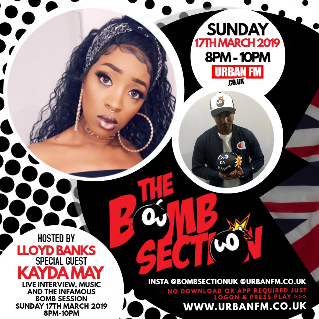 The Bomb Section 💣💥
Hosted by Lloyd @banks_zz
Today 8pm -10pm 
Special guest @kaydamayofficial urbanfm.co.uk <a href="/urbanfm/">Share Cropper</a>.co.uk 
Dropping you the best bombs in the 🇬🇧 #internet #radio #uk #music #rap #rnb #jazz #grime #urban #drillmusic #host