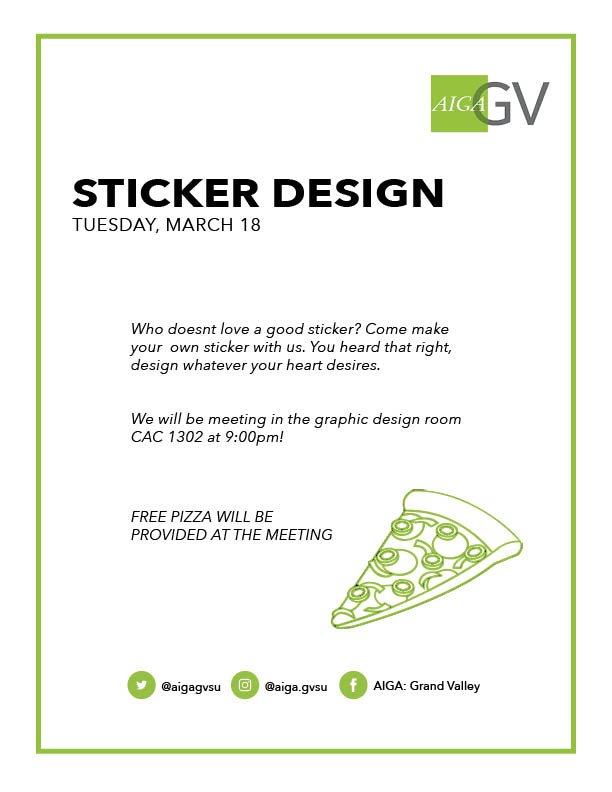aigagvsu's tweet photo. Come join us this Tuesday at 9:00pm to design your very own sticker! We will also be having pizza! https://t.co/dmg0BlUBvm