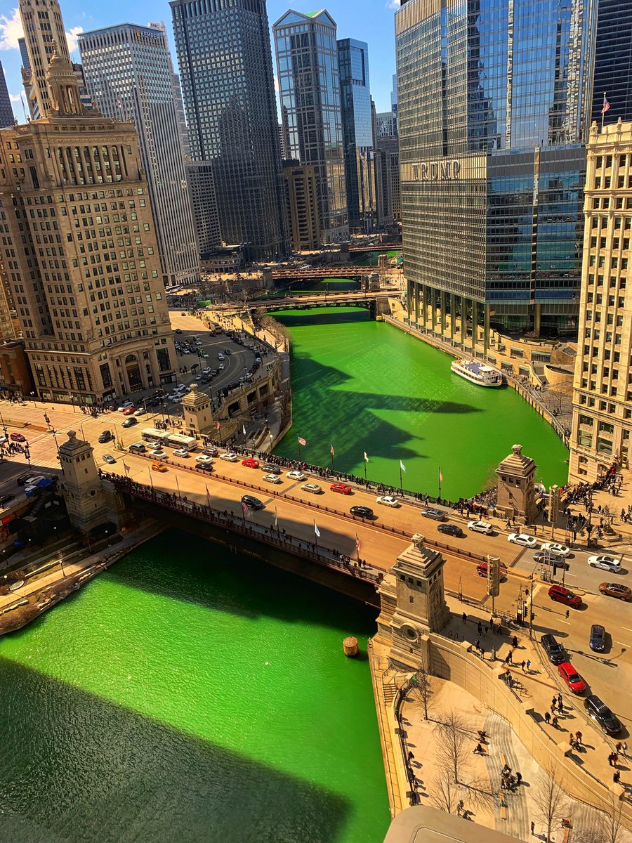 Venson's tweet photo. View from the office today. #StPatricksDay @nbcchicago @CityofChicago @BrantMillerNBC https://t.co/i3eFoapCzw