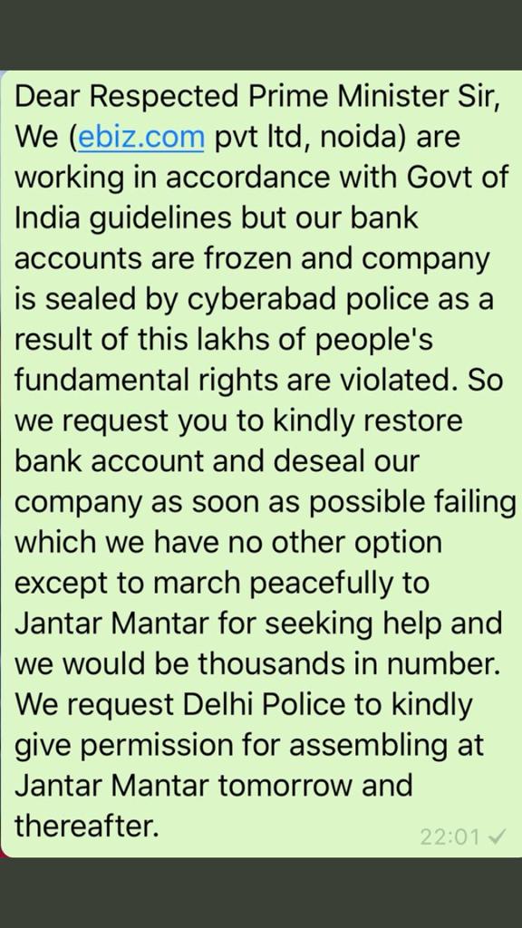 SaketVishwaka16's tweet photo. #justiceforebiz #maibhichowkidar @narendramodi @PMOIndia @HRDMinistry @KTRTRS @cyberabadpolice
@telanganaDGP @raokavitha @trsharish @ANI @smritiirani @rajnathsingh https://t.co/TNPGOwoYpV