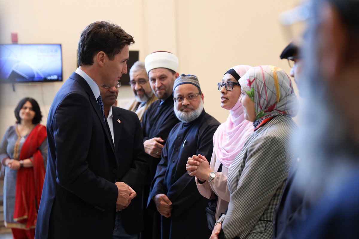 JustinTrudeau's tweet photo. Islamophobia &amp; hate have no place anywhere, &amp; have a devastating impact. I visited the South Nepean Muslim Community Mosque tonight, to mourn for those killed in the New Zealand terrorist attack &amp; listen to young people about how we can keep building safe &amp; inclusive communities. https://t.co/CVxnT0fNKd