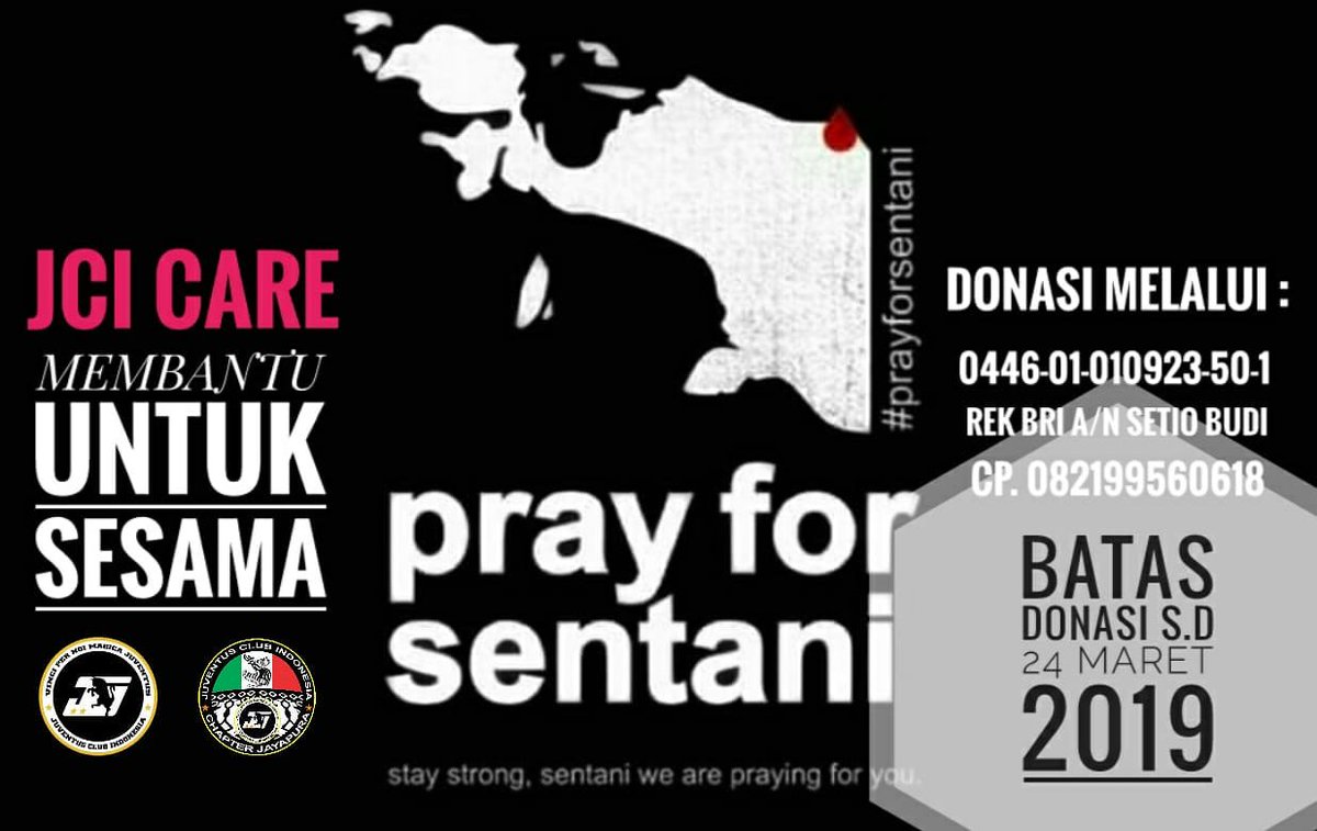 Selamat pagi, 

Bantuan teman-teman semua samgat berhaga bagi seluruh korban.

Terima kasih.

CP: 
Setyo : 082199560618 (WA/SMS/TLP)

Note: 
Konfirmasih Bukti Transfer:
>kirim bukti transfer ke no WA di atas.
>Batas Donasi Sampai Tgl 24 Maret 2018.
<a href="/JCIndonesia/">Juventini Indonesia</a> <a href="/JCI_Juvedonna/">IG: JuvedonnaJCI</a>