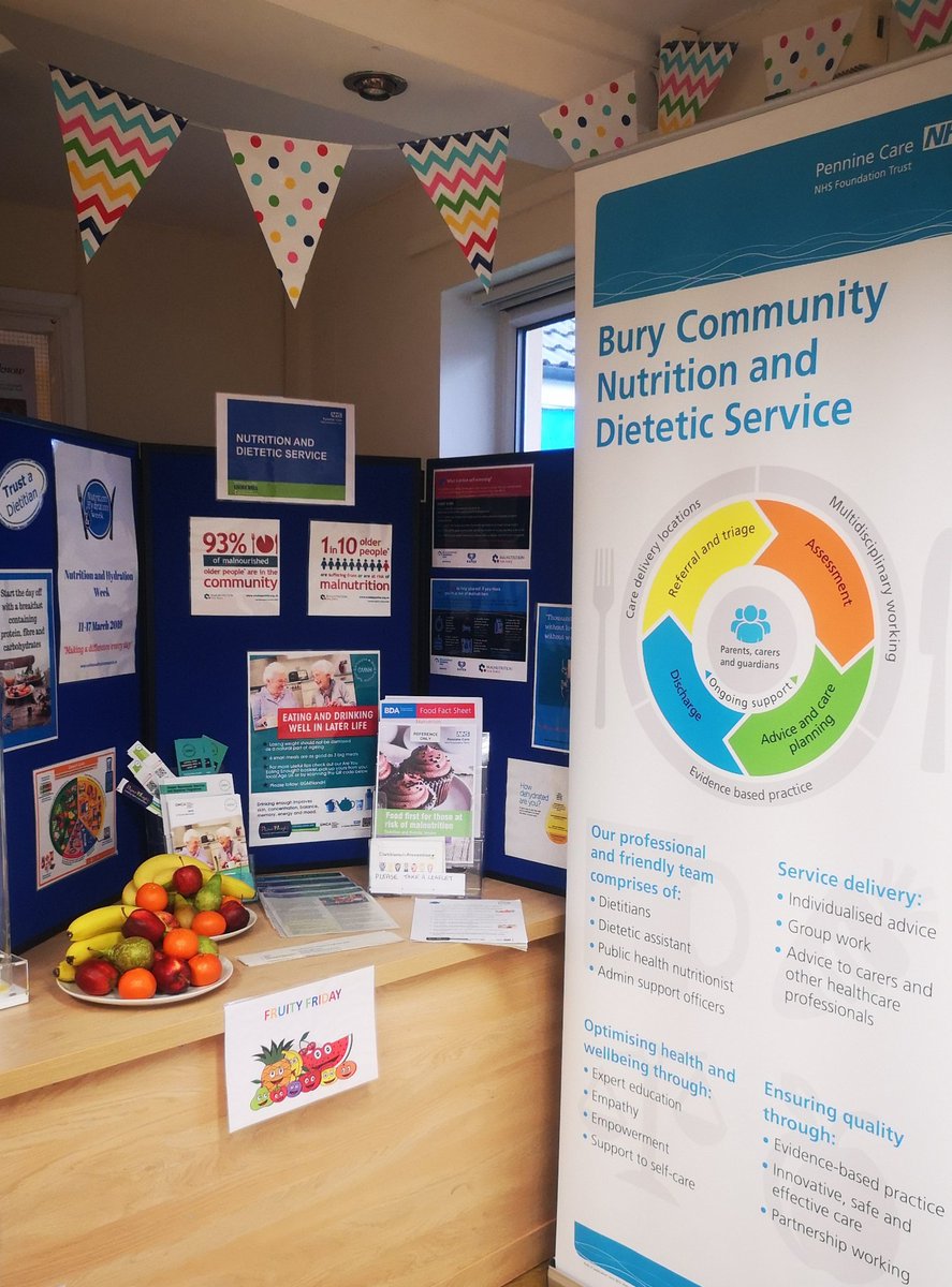 debbiecurry26's tweet photo. Last week Bury Dietetic Service were raising awareness of the importance of good Nutrition and Hydration as part of #NHWeek2019 @PennineCareNHS @GMNandH Remember to optimise health and wellbeing by making better food choices and drinking well. https://t.co/pkxIyafH8S