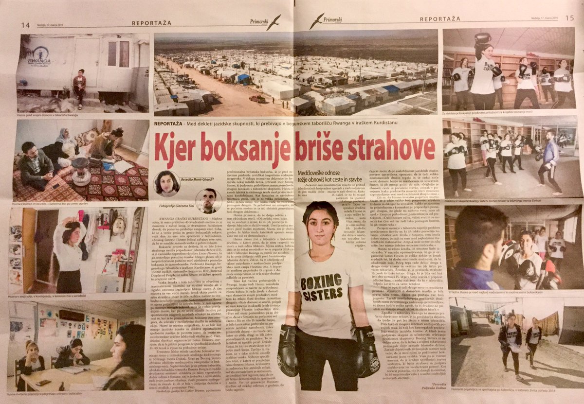 V današnjem @primorskiD reportaža @rude1903 in Monir Ghaedi o jazidskih dekletih in terapevtski moči boksanja #boxingSisters primorski.eu/kultura/z-boks…