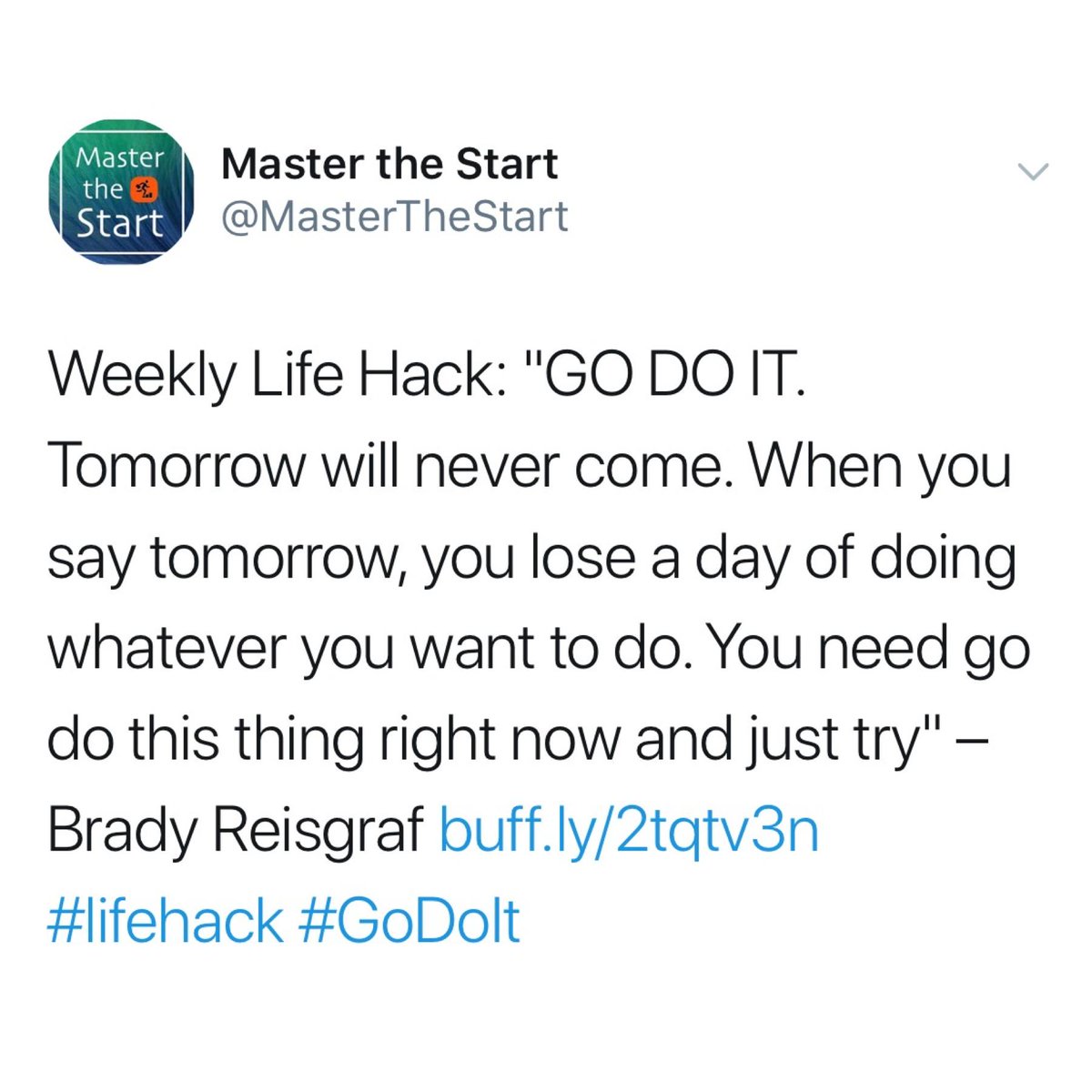 MasterTheStart's tweet photo. "I am sick of people always saying they want to pick up a new hobby, passion project, learn something new. And then they say, “Well, I will do that this summer or over Christmas break.” GO DO IT. Tomorrow will never come."
#MasterTheStart #businesspodcast #startups #businessadvic https://t.co/oQDeX92AKm