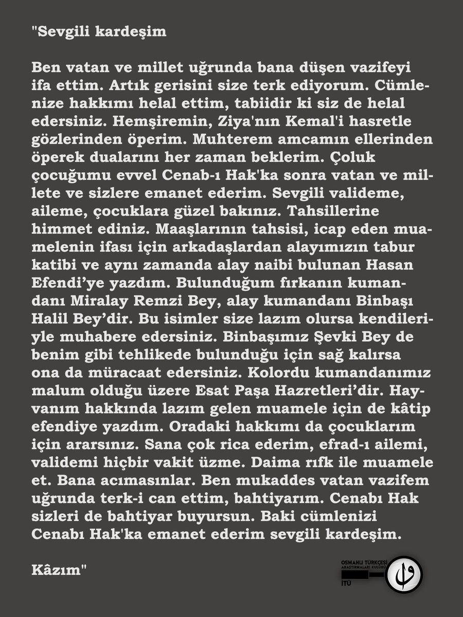 Seddülbahir’de şehit olan Yüzbaşı Kâzım Efendi’nin son mektubu...