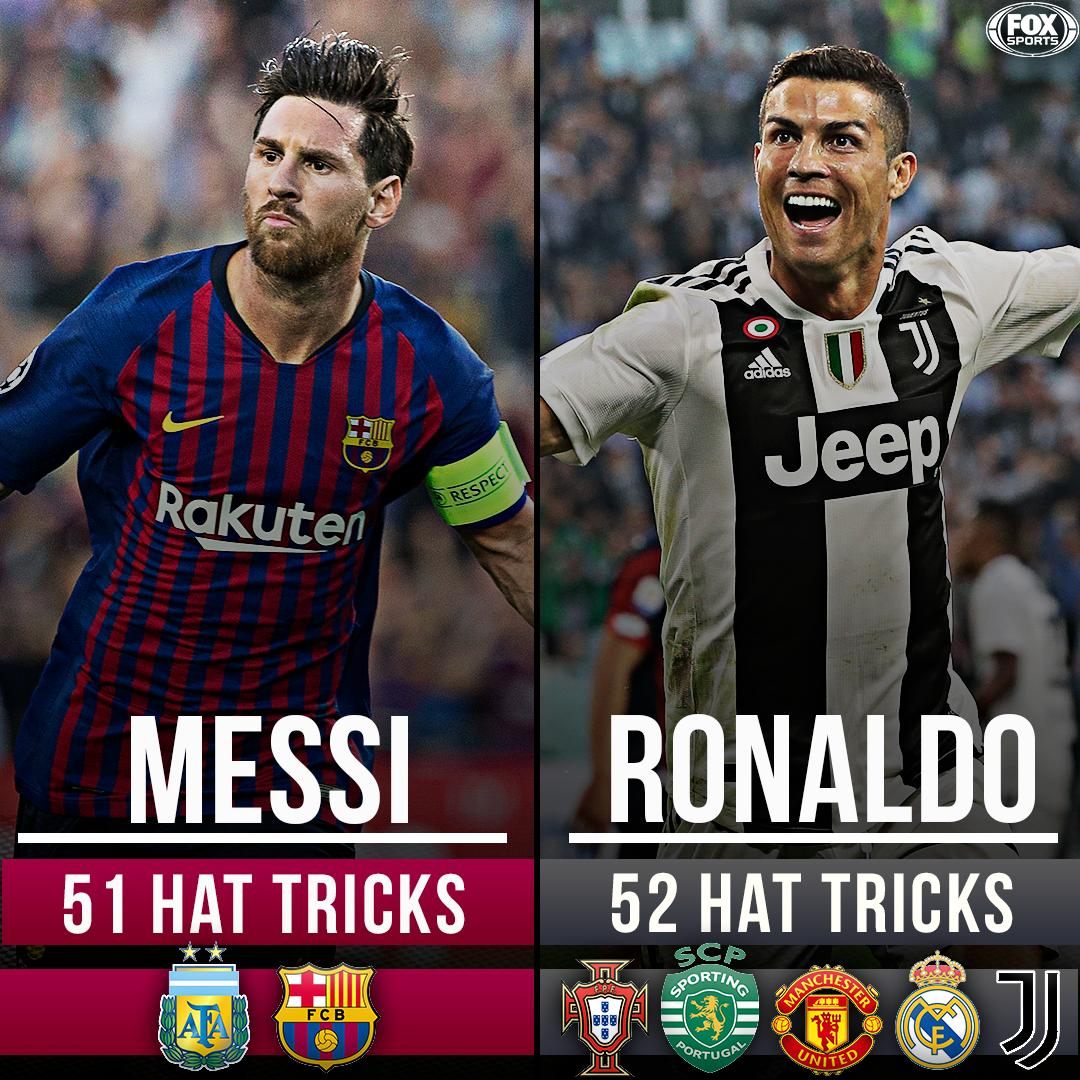 With today's hat trick, Messi now sits just one behind Ronaldo in career hat tricks 🎩
