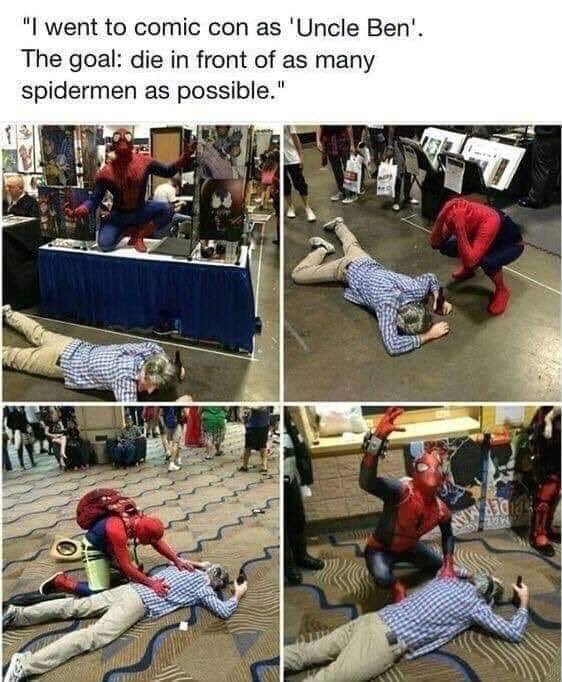 geeksplusmedia's tweet photo. Things to do at comic con! #comiccon #comicon #spiderman #uncleben #cosplay #cosplaywin https://t.co/MMWpdJL0is