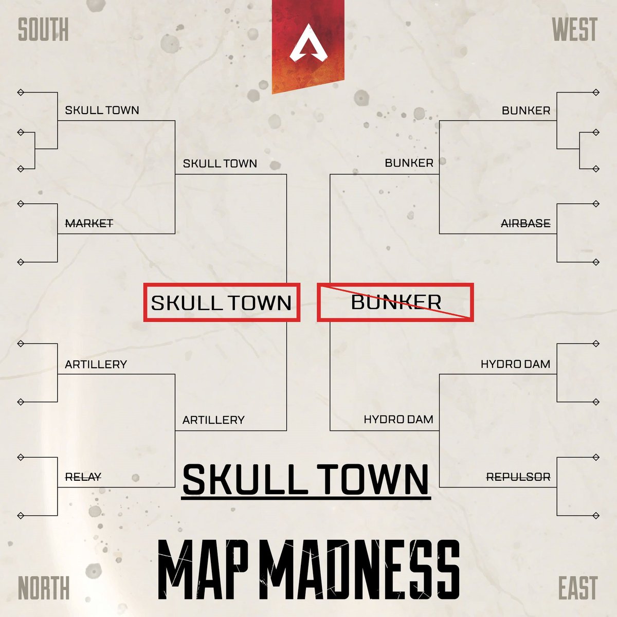 PlayApex's tweet photo. The results are in: with over 1,000,000 votes cast over the course of the tournament, Skull Town reigns supreme as your 2019 #MapMadness Champion! https://t.co/sLky0E8beB