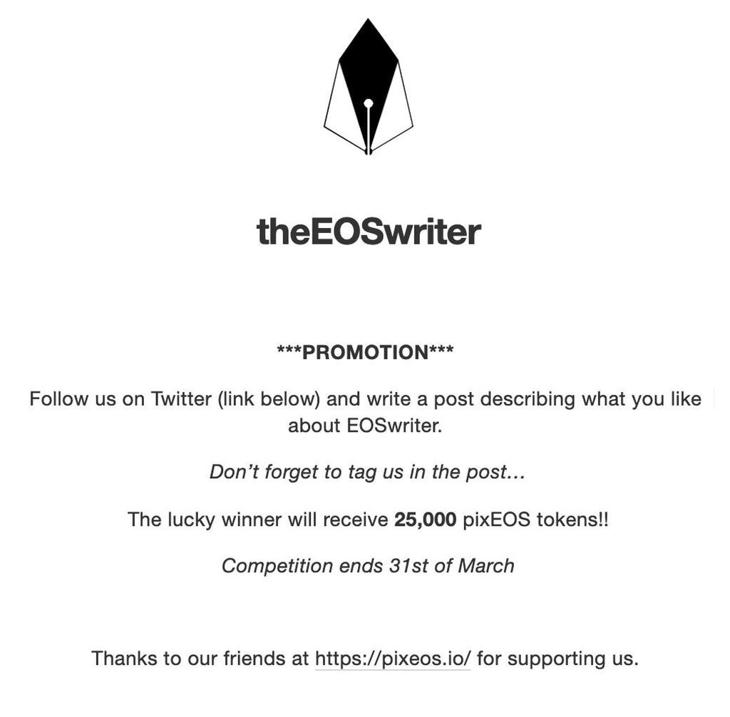 eoswriter's tweet photo. We have 25,000 pixEOS tokens up for grabs! Details below... @FredNogueira @dzimji @HappyMoneyMan1 @mahbodmoghadam @BlockchainZack @RicaCrypto @crypt0snews @eosnewyork @cybercodetwins @go_eos @YBNormlJapan #eos #cryptotwitter #blockchain #pixEOS https://t.co/yj8zOVn7dc