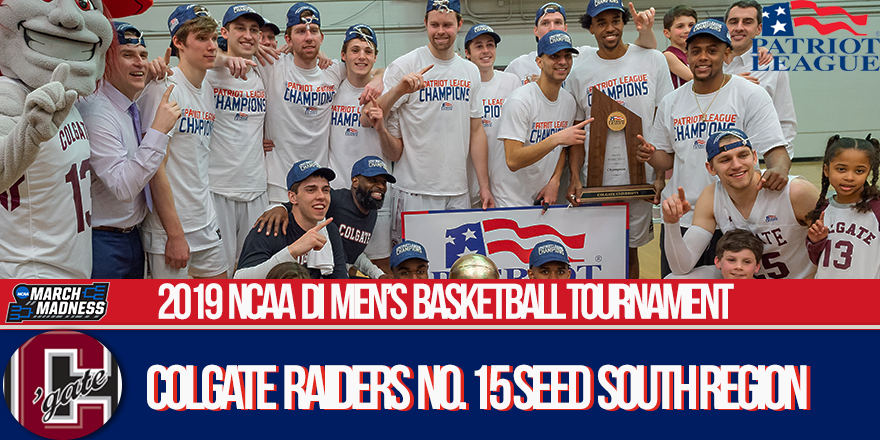 PatriotLeague's tweet image. 🏆@PL_MBB Champion @ColgateMBB begins @marchmadness as the No. 1⃣5⃣seed in the South Region and will take on No. 2⃣ @Vol_Hoops on Friday, March 22 in Columbus, Ohio
#SelectionSunday