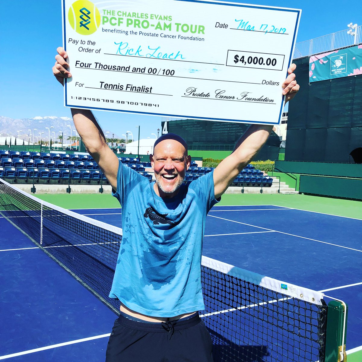 Big Murph pulling his classic move!!! Look closely at the name on the check. My USC roommate, Grand Slam And US Davis Cup legend. Hey Murphy at least take the winners check!!!! #pcf hitting winners again finding a cure!!!