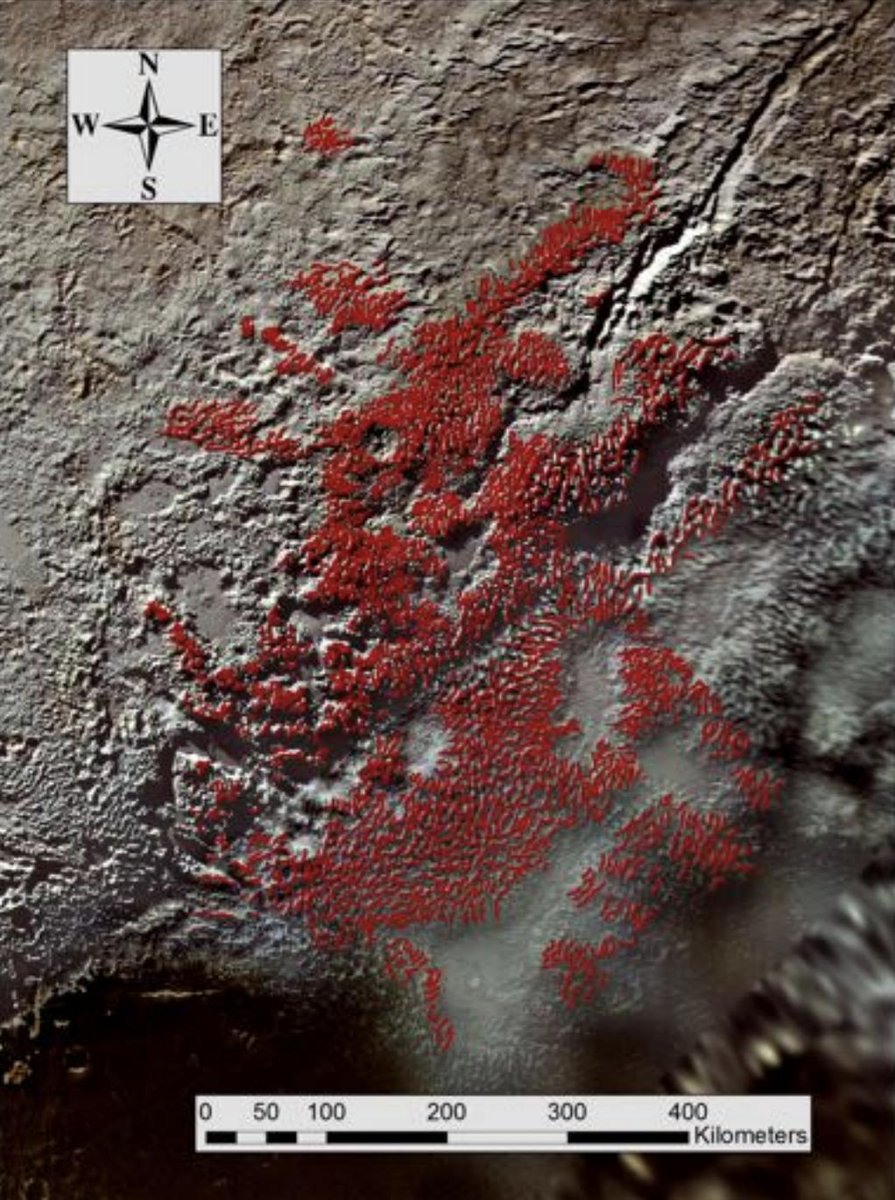 BaylorPlanetary's tweet photo. Incoming doctoral candidate @Nickywags will present a poster on Tuesday afternoon about the orientation of Pluto's weird "bladed terrain", with implications for true polar wander and a subsurface ocean (5/9) https://t.co/450LfzlC7o