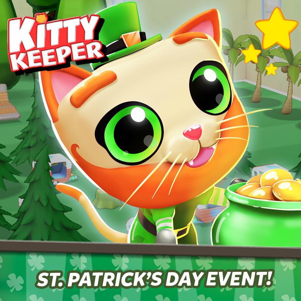 kittykeepergame's tweet photo. Our St.Patrick's day event is currently live, don't miss out on adopting St. Catrick our new kitty friend! Kitty Keeper Available on iOS and Android, Download free today! #cats #kitty #mobile #ios #android #StPatricksDay https://t.co/PYSbiW9v04