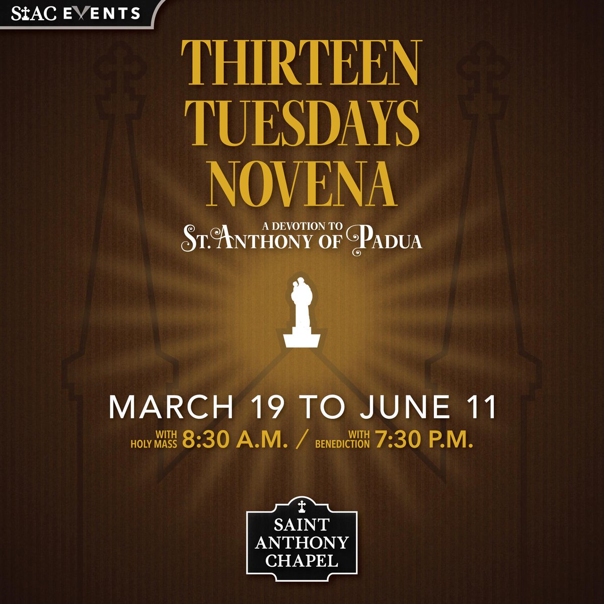 StAnthonyChapel's tweet photo. While the St. Anthony Novena is offered every Tuesday at the chapel, the thirteen Tuesdays leading up to his feast day (June 13) are especially special to those with a devotion to the great wonder-worker https://t.co/GvWZSoDqjZ