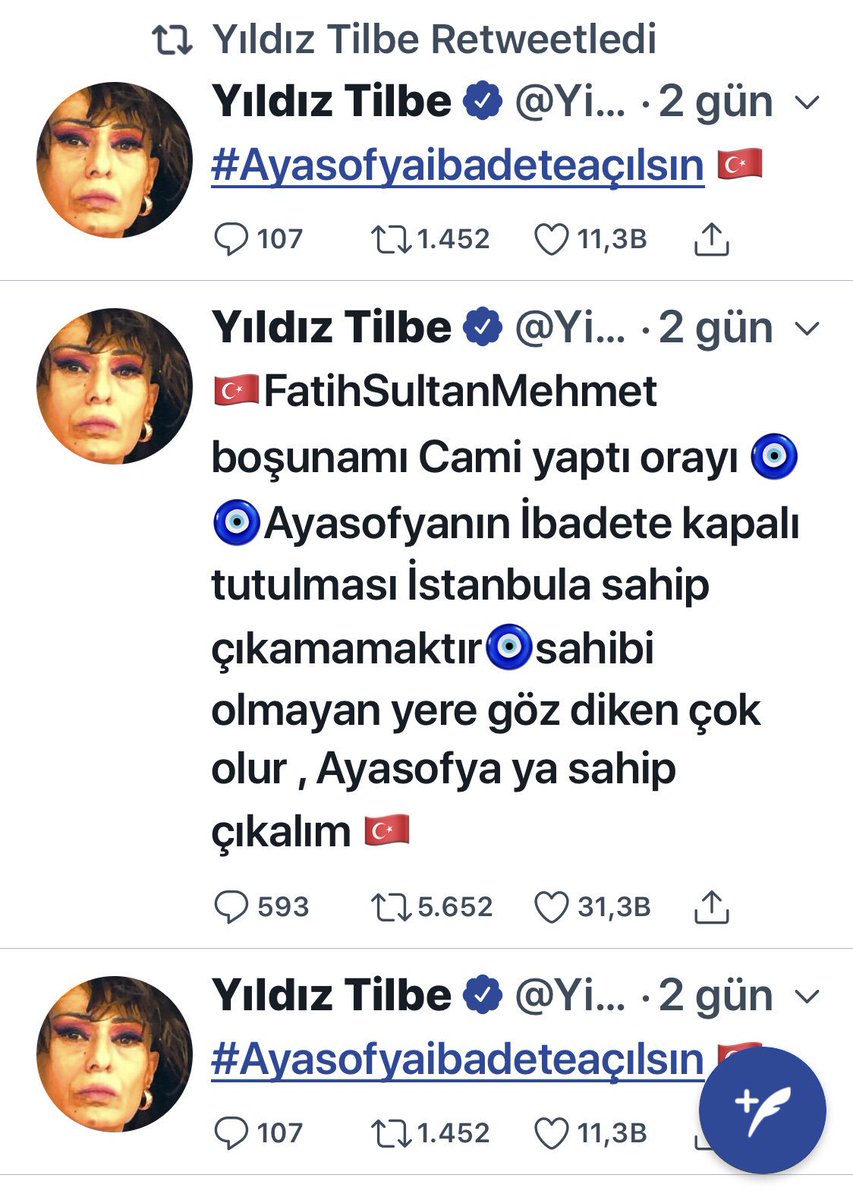 06melihgokcek's tweet photo. YILDIZ TİLBE BAYAN SANATKÂRLARIN GÖZÜ EN KARASI, EN YİĞİDİ...
DOĞRU BİLDİĞİNİ SÖYLEMEKTEN ZERRE ÇEKİNMEYECEK KADAR CESUR.
İŞTE AYASOFYA İÇİN SÖYLEDİKLERİ VE TEPKİ KOYANLARA VERDİĞİ CEVAP...
ALKIŞLARI HAKKETTİN YİĞİT SANATÇI👏👏👏👏👏👏👏👏👏👏
HERKES ALKIŞLASIN LÜTFEN👏👏👏 https://t.co/wMigJ3QWGO