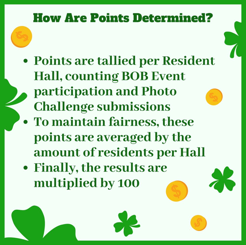 SXURHA's tweet photo. It’s time for BOB UPDATES! 🍀 This #SpringBreak, the Quad stepped up to 179 points! Look out for upcoming March events & keep on posting your photo challenge entries for a chance to win a $20 gift card!
🏫 💥 🥊
#SXURHA #RHABOB2019 #BOBEvent #BOBRegina #BOBPacelli #BOBQuad https://t.co/VEpxvHH03z