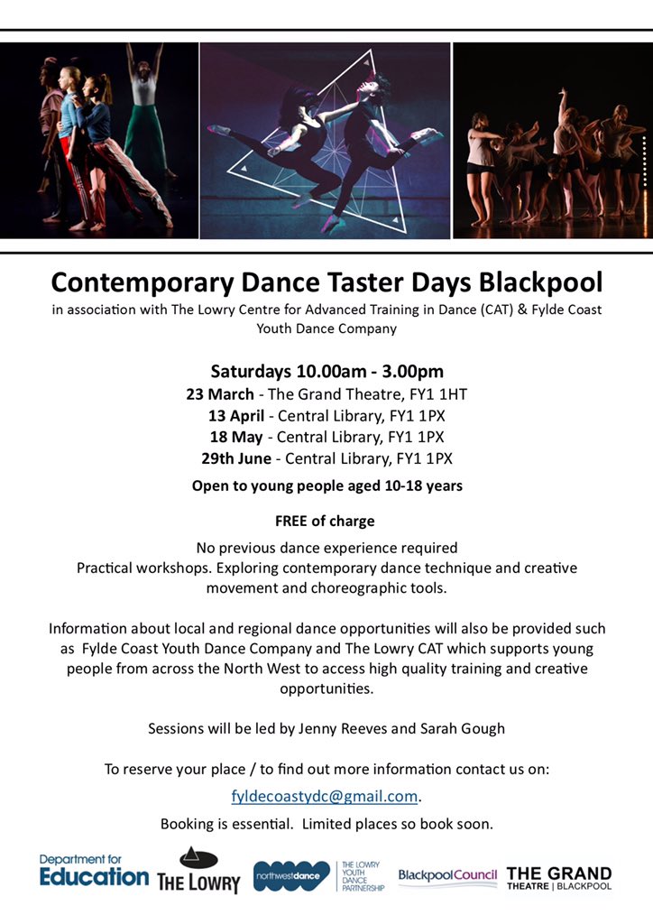 AspireYDC's tweet photo. @BpoolLibraries @leftcoastuk  @mpower_dance Please share this amazing opportunity to experience FREE contemporary dance workshops in Blackpool. Open to young people aged 10-18 #youthdance https://t.co/xMUzGbFcFx