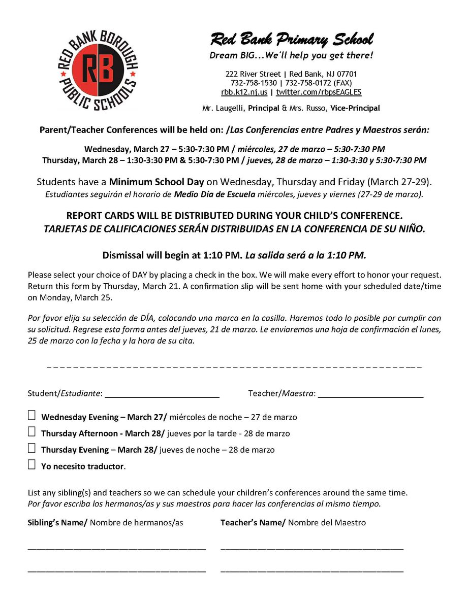 Red Bank Primary On Twitter Parent Teacher Conferences Are Around The Corner Visit Https T Co Cw5rjkvlxl For A Form Redbanksup Rbbisbia