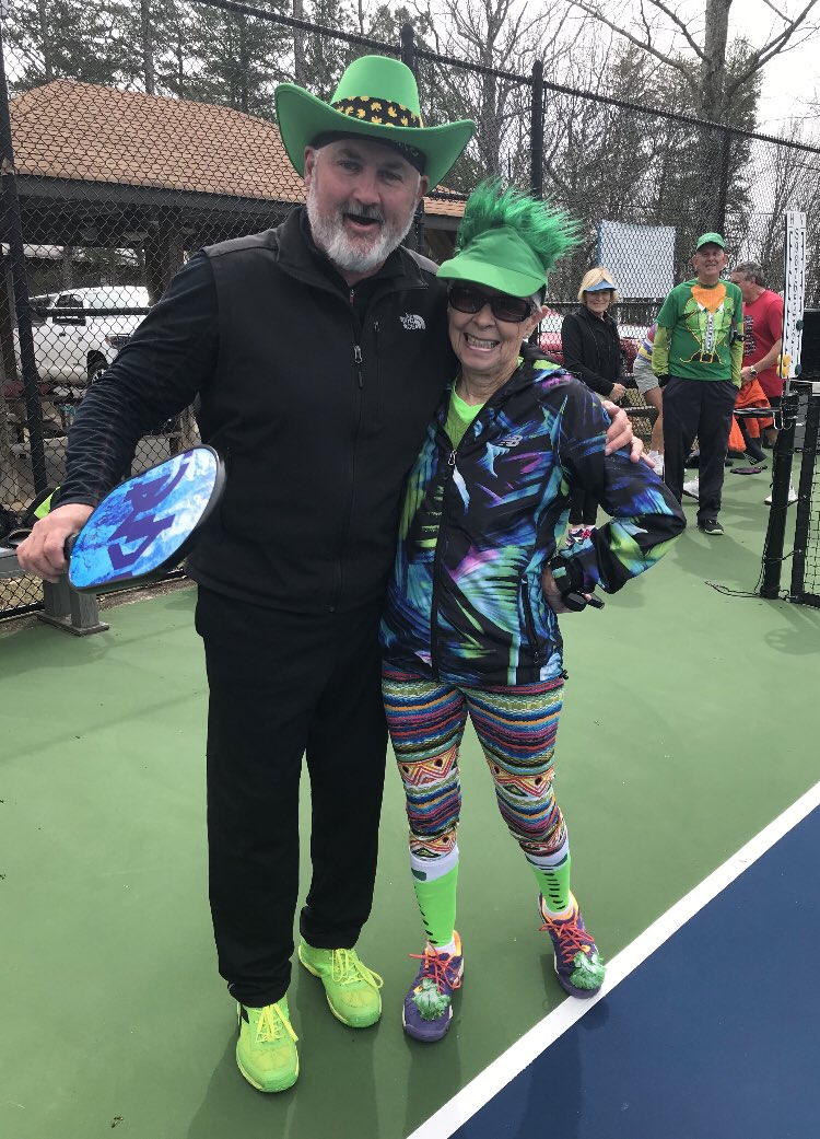 Bob15742780's tweet photo. Pickleball on St. Patty’s day. All players won (pot of...) Gold. Great food, great fun, and even greater fellowship. Judy won best dressed. #MarchMadnessPBstyle #blessedwithgr8friends #lifeisrelationships https://t.co/fu73CpfJiD