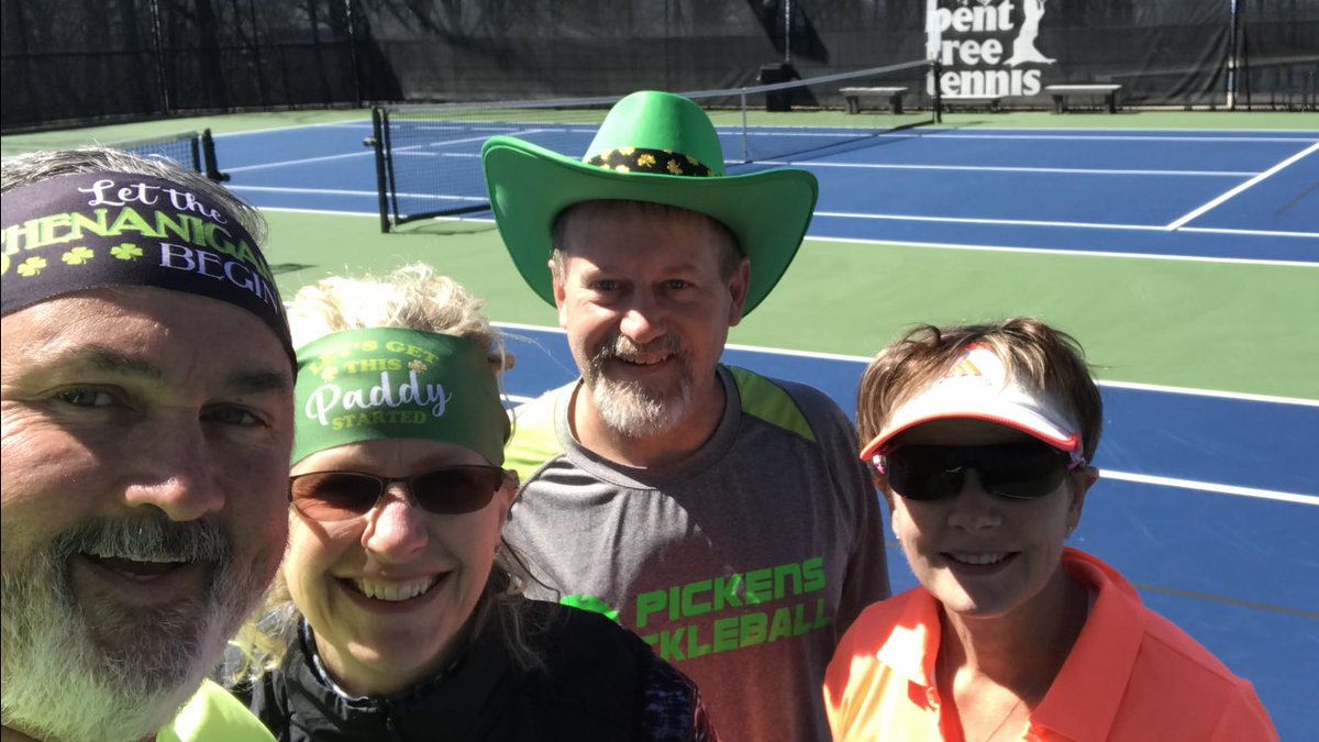 Bob15742780's tweet photo. Pickleball on St. Patty’s day. All players won (pot of...) Gold. Great food, great fun, and even greater fellowship. Judy won best dressed. #MarchMadnessPBstyle #blessedwithgr8friends #lifeisrelationships https://t.co/fu73CpfJiD