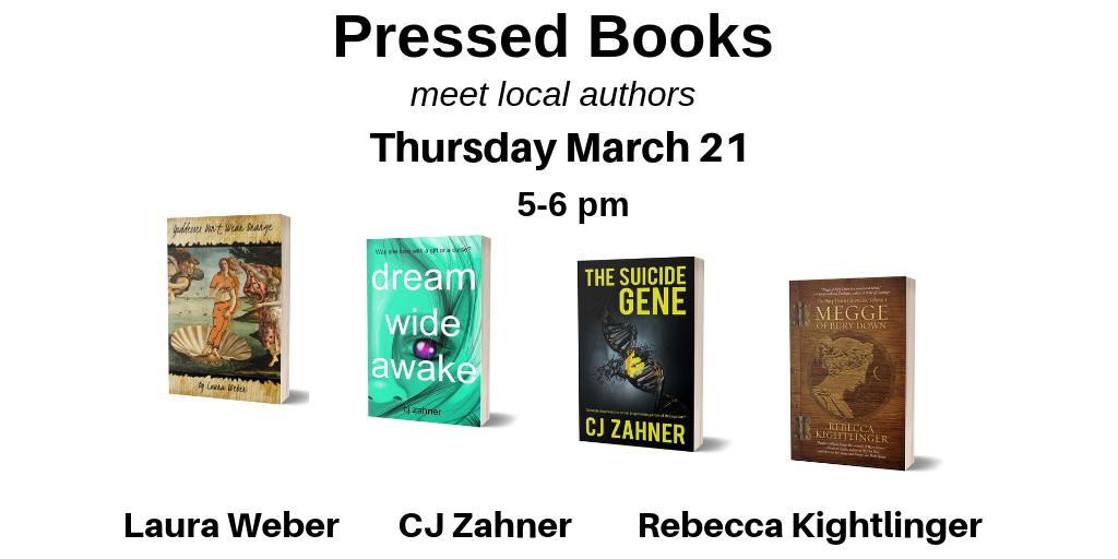 TweetyZ's tweet image. Visit @PressedBooks on Thursday to meet local authors @RS_Kightlinger @WeberWriting and @TweetyZ #erie #eriepa #pressedbooks