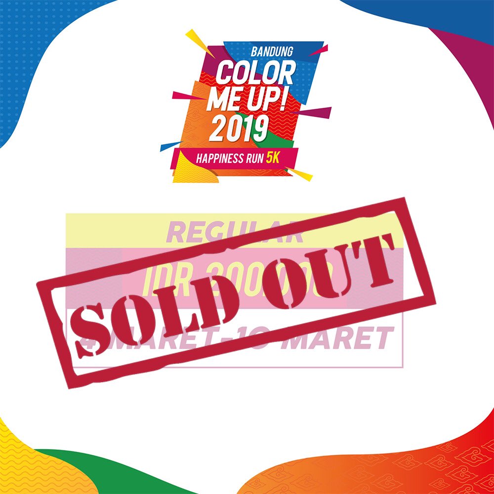 ColormeupBdg's tweet photo. Our tickets are SOLD OUT!
If there's anything left we will let you guys know ASAP.
13 day to happy-ning COLOR ME UP
A Hapiness Run 5K
Meeting Point : Saparua Park
Jl Ambon Bandung
6:30 WIB WIB
#colormeup #colorrun #runevent #HappinessRun #runners #funrun https://t.co/Csy4xo90jz