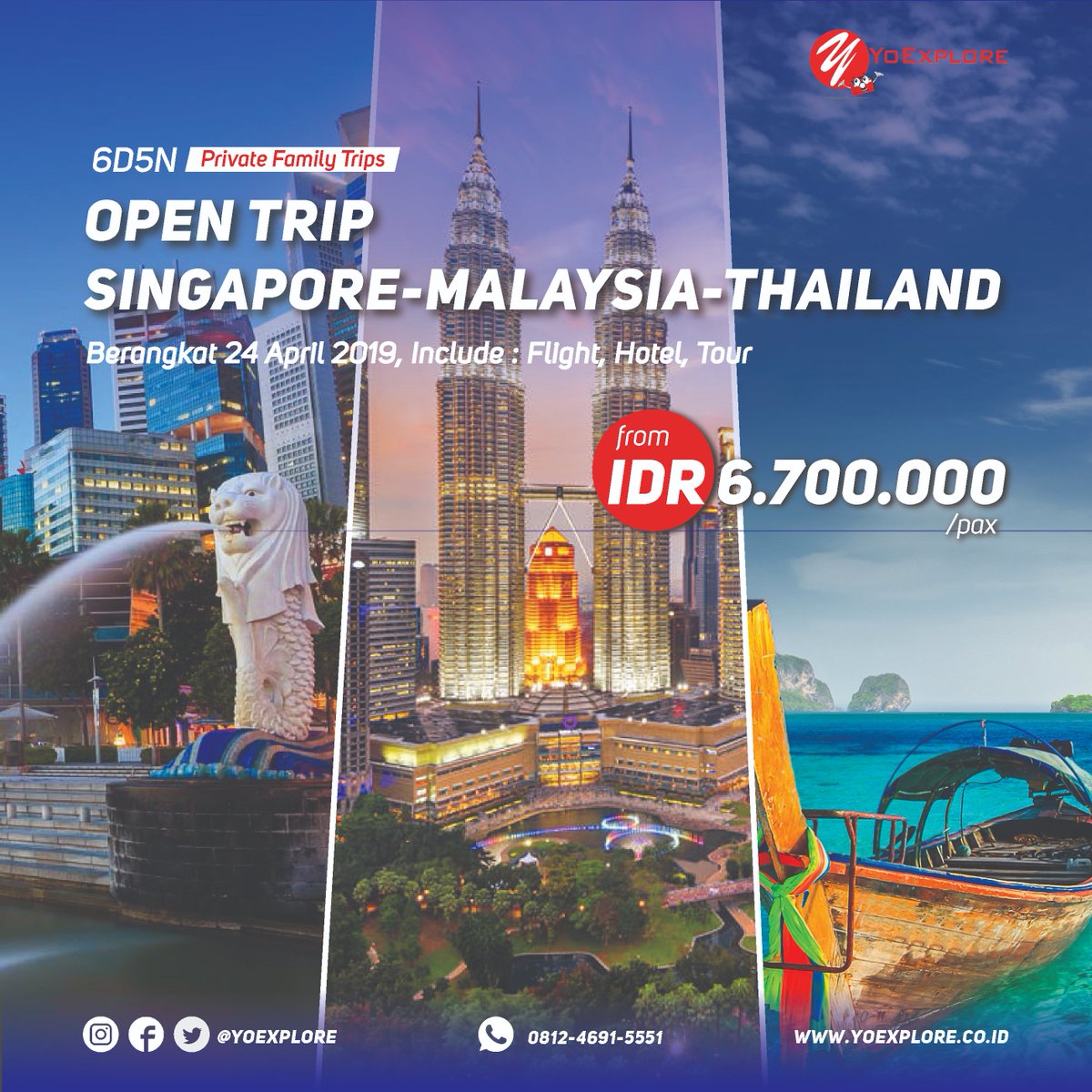 YoExplore's tweet photo. Di hari #Senin ada penawaran menarik dari #yoexplore ke #Singapore, #Malaysia dan #thailand hanya Rp. 6.700.000/pax sudah termasuk tiket penerbangan, hotel & tur untuk tanggal 24/04/2019. Yuk buruan pesan hanya di https://t.co/xdM70rMgZh atau https://t.co/axlqkcwZ8D https://t.co/PVAu59pTOo