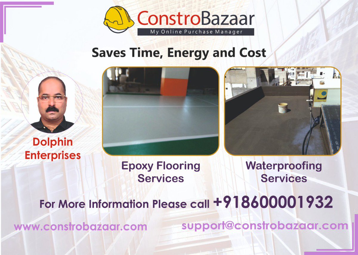 ConstroBazaar's tweet image. Dolphin Enterprises is on @ConstroBazaar 
Find our Services like Epoxy Flooring Services, Waterproofing Services.
constrobazaar.com
+91 8600001932
#ConstroBazaar #DolphinEnterprises #EpoxyFlooringServices #WaterproofingServices
#Pune #Mumbai #Bangalore #Maharashtra #India