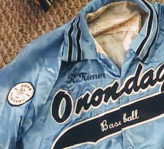 yankeejoe11's tweet photo. Onondaga Baseball Alumni, the patch on this Jacket represents one of ours, who lost his life. #9 John Fortino. Uniform was retired. Today the 2019 Team reissued the number along with others retired.  Why??? https://t.co/JZDJpoDdEd
