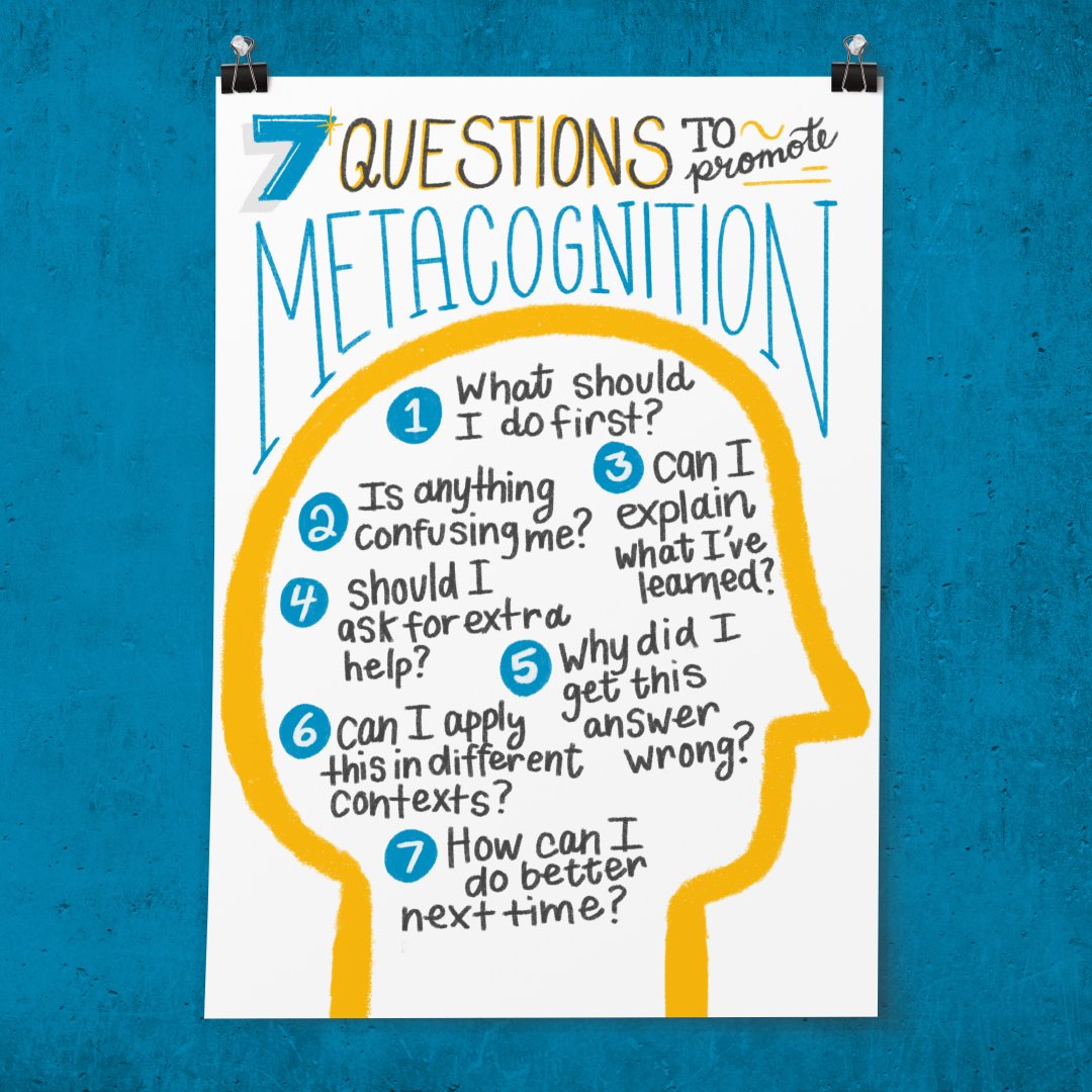 Since many of you have asked... here is a printable classroom poster to promote student metacognition (available in two sizes):
 
11 x 17: edut.to/Metacognition7…
18 x 24: edut.to/Metacognition7…
