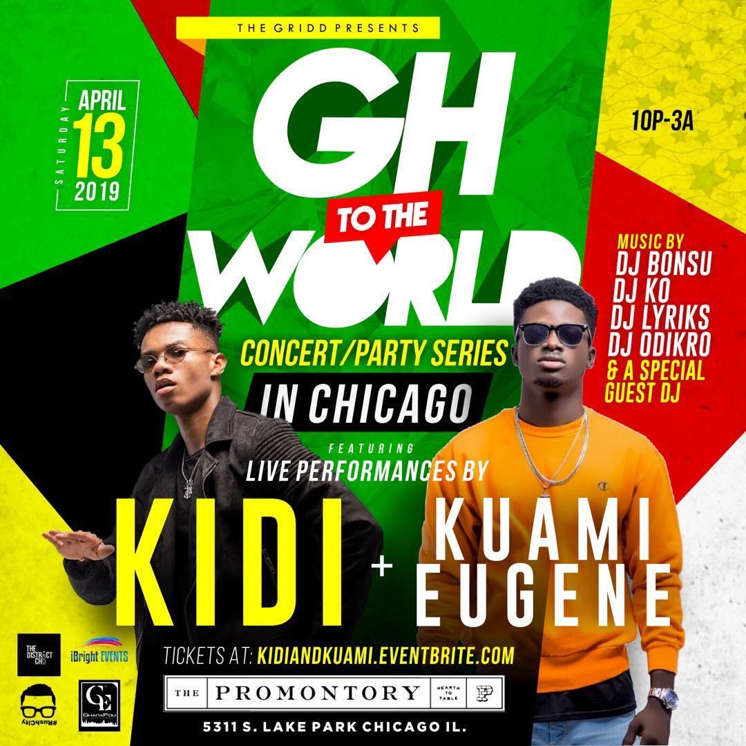 GhanaFouEnt's tweet photo. “GH To The World”🇬🇭 A Concert/Party Series ft live performances by Ghana’s very own Kidi and Kuami Eugene! Music will be provided by Dj Bonsu, Dj K.O, Dj Lyriks, Dj Odikro and a special guest DJ. It’s going down live on April 13th, 10PM at the Promontory (LINK IN BIO) https://t.co/zW7uFBWTTB