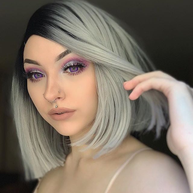 gorgeous❤️❤️
Ombre Gray Bob Synthetic Lace Front Wig HS0019😬 
Model:@mkayultra_
Wig Link:bit.ly/2Cf6RyD
#heahair #aynthwticlacefeontwig #lacewig #ombrewig #bonwig #cosplaywig #wigforwoman #synthwticwig #makeup #straightwig #greywig #shortwig