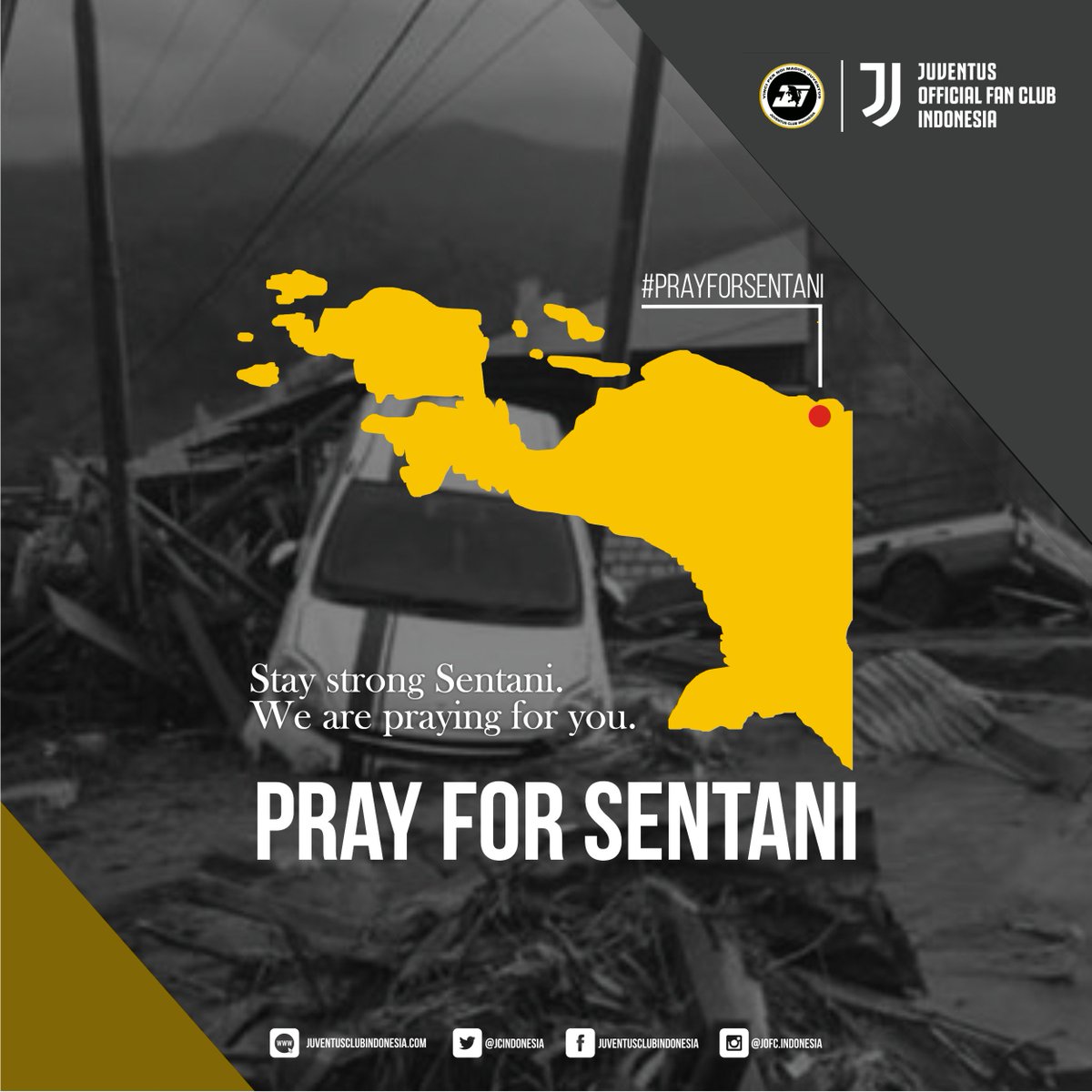 <a href="/JCIndonesia/">Juventini Indonesia</a> turut berduka cita untuk saudara-saudara kita yang menjadi korban bencana banjir bandang yang melanda Sentani, Kabupaten Jayapura, Papua.

Mari kita doakan yang terbaik kepada Tuhan, agar saudara-saudara kita di Papua diberi ketabahan &amp; perlindungan.

#prayforsentani