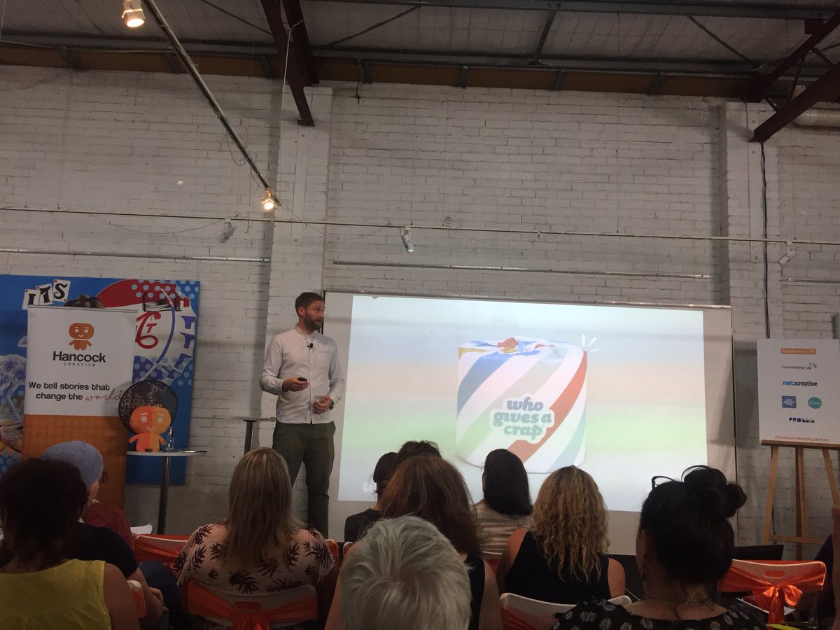Loving hearing the origin story from Simon Griffiths from <a href="/WhoGivesACrapTP/">Who Gives A Crap</a> I think it’s time we subscribed to dunny rolls with a conscience! #changetheworldevent
