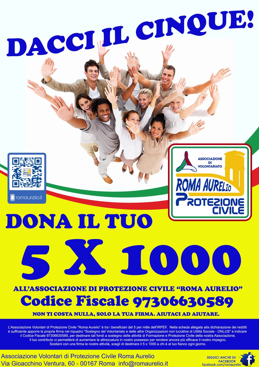 Romaurelio's tweet photo. Non perdere l'occasione di sostenerci con il 5x1000. Anche quest'anno puoi scegliere di destinare il tuo 5x1000 ai volontari della Protezione Civile Roma Aurelio.

https://t.co/Lz7VVyf5s4
#romaurelio #protezionecivile #volontariato #5x1000 https://t.co/0phn9knHKy