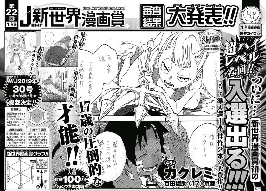 1月期の新世界漫画賞で入選させて頂きました!大きく載せていただいて恐縮です。
分不相応の感が強いですが、賞に見合うように頑張ります。 